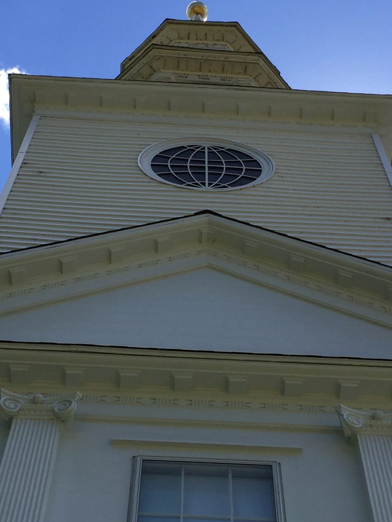 Looking up from the front steps of this Congregational Church