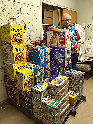 Bill finishes unlaoding a huge donation from The Seventh Day Adventist Church.