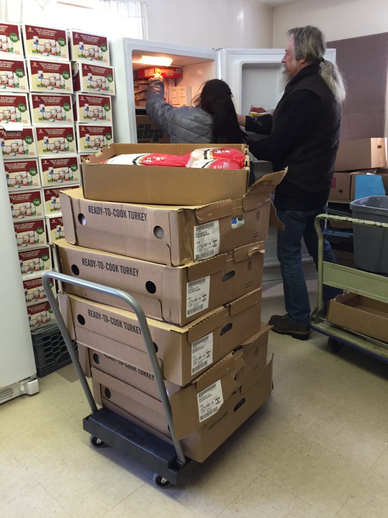 Gladys and Kevin put away the Thanksgiving turkeys.
